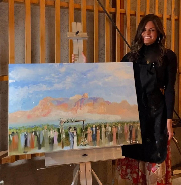 Katie Jacobson with Live Wedding Painting of an Outdoor Wedding Ceremony