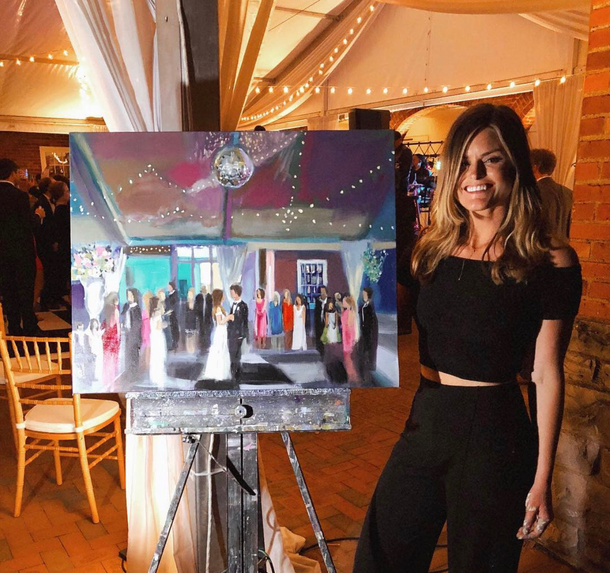 Katie Jacobson with Live Wedding Painting in a Ballroom