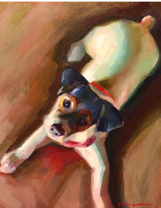 Katie Jacobson Art Painting of Dog Looking Up