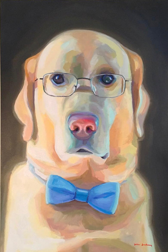 Katie Jacobson Art Dog with Glasses and BowtiePainting