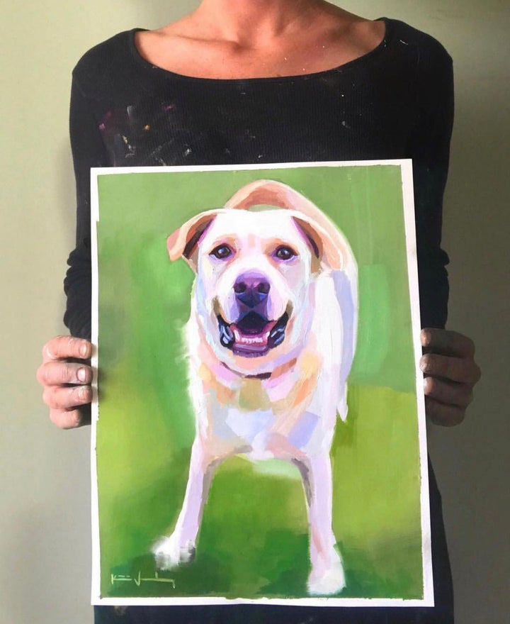 Katie Jacobson Art Dog Portrait in Hands