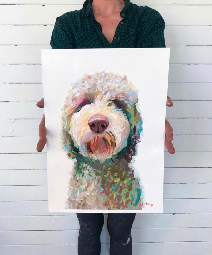 Katie Jacobson Art Dog Painting in Hands