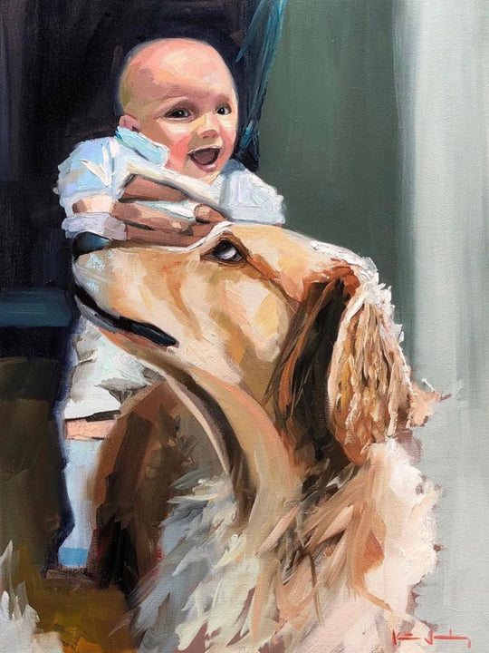 Katie Jacobson Art Dog and Baby Painting