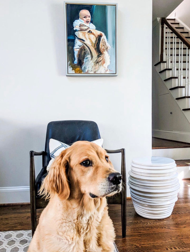 Katie Jacobson Art Photo of Dog in front of Dog Portrait