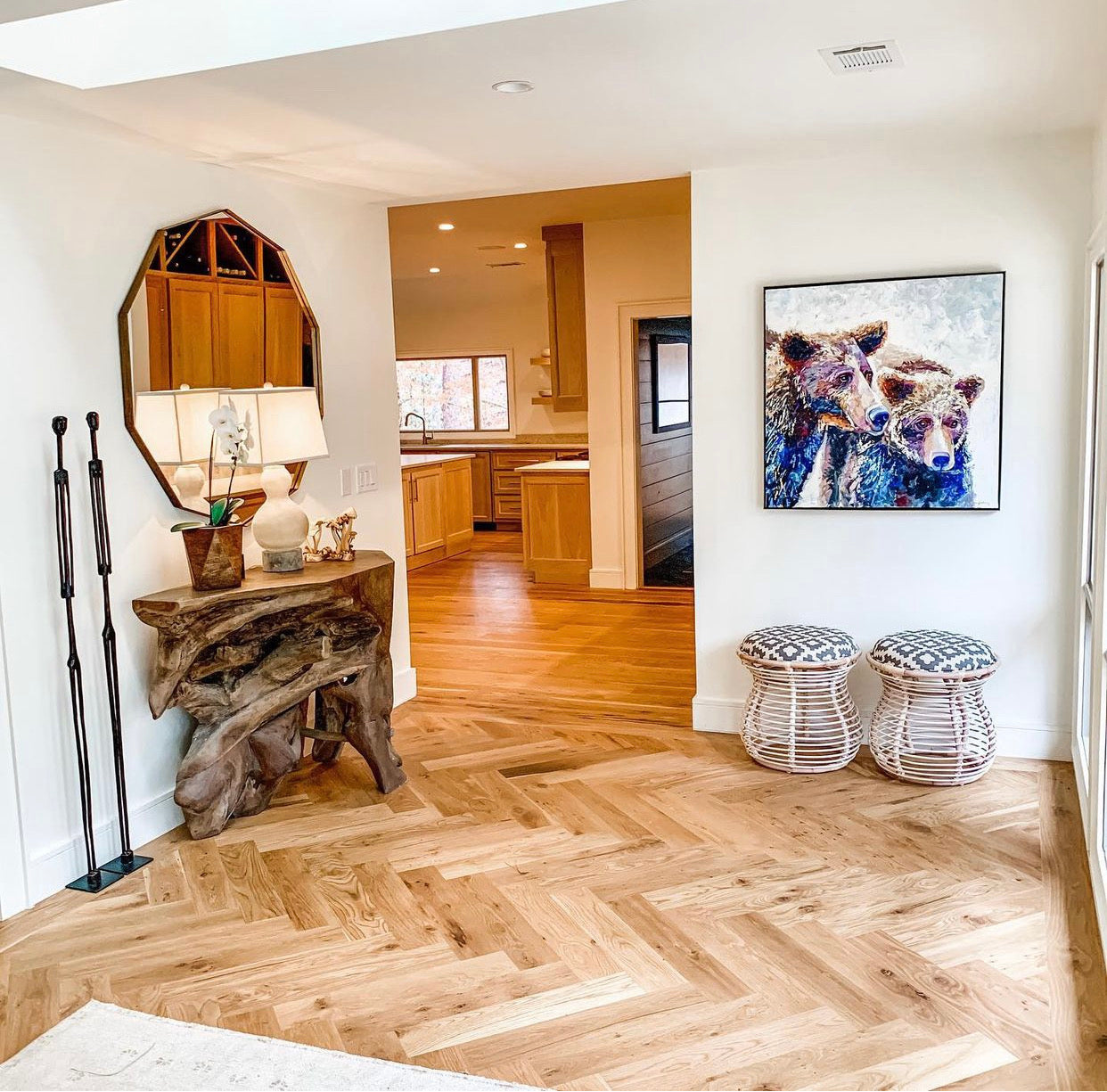 Katie Jacobson Art Painting of Two Bears Hanging on Wall in Foyer