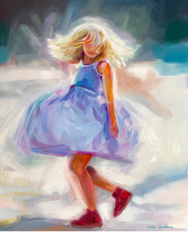 Katie Jacobson Art Painting of a Girl Twirling in a Dress