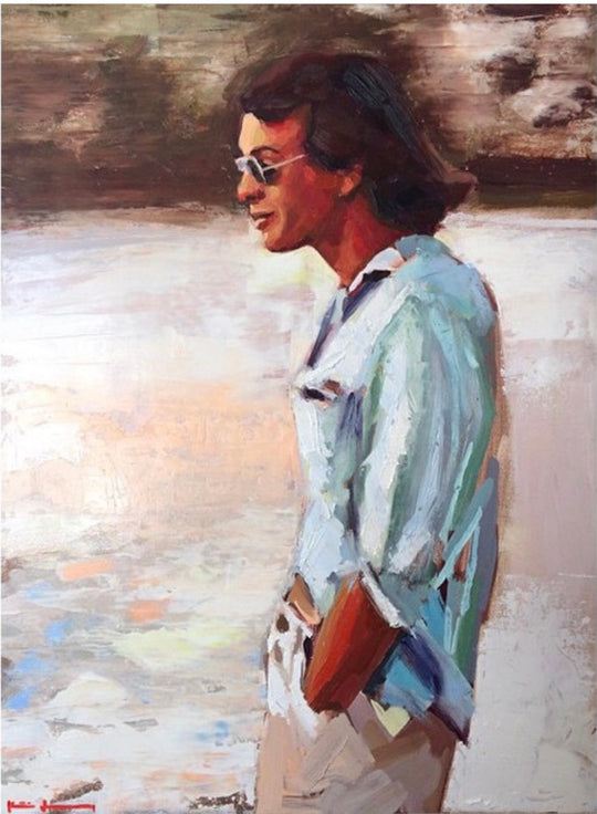 Katie Jacobson Art Painting of a Man with Sunglasses and Hands in his Pockets
