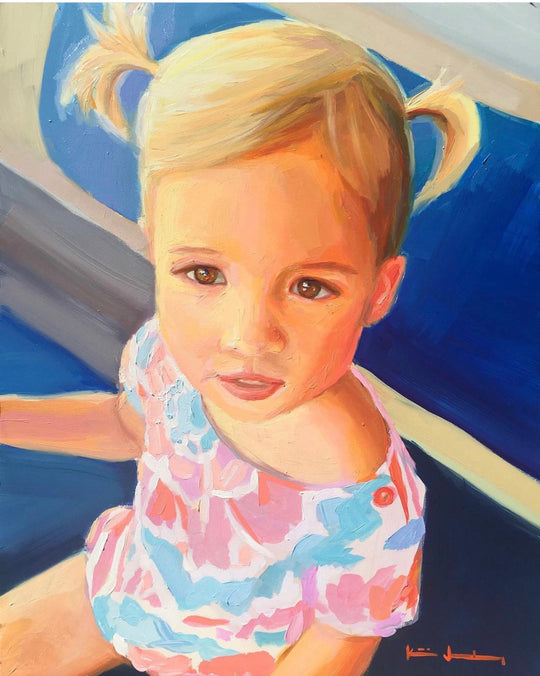 Katie Jacobson Art Painting of a Toddler Girl with Pigtails