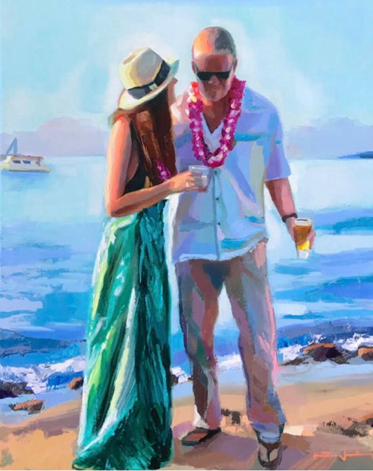 Katie Jacobson Art Painting of a Woman and Man on a Beach
