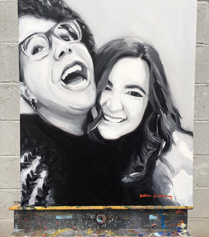Katie Jacobson Art Black and White Painting of Two Women