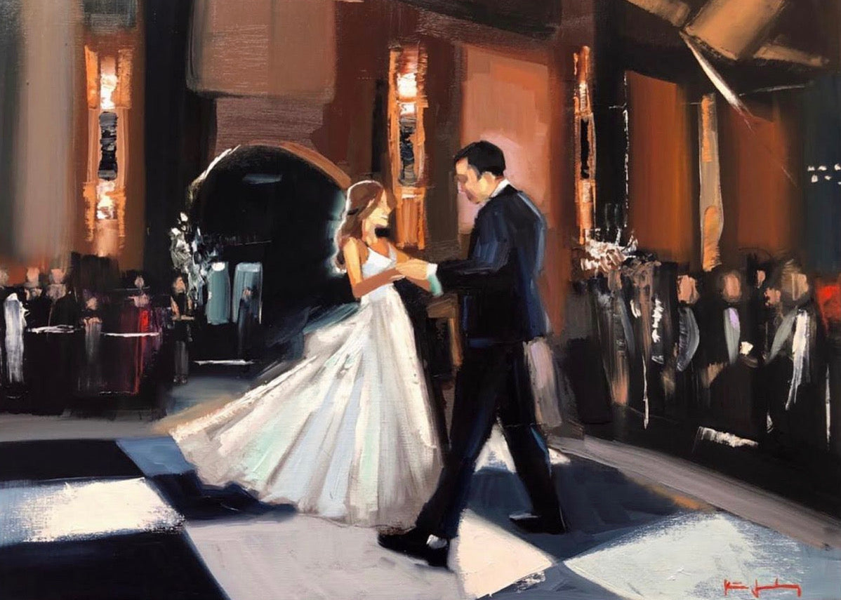 Katie Jacobson Art Painting of Bride and Groom on Dance Floor