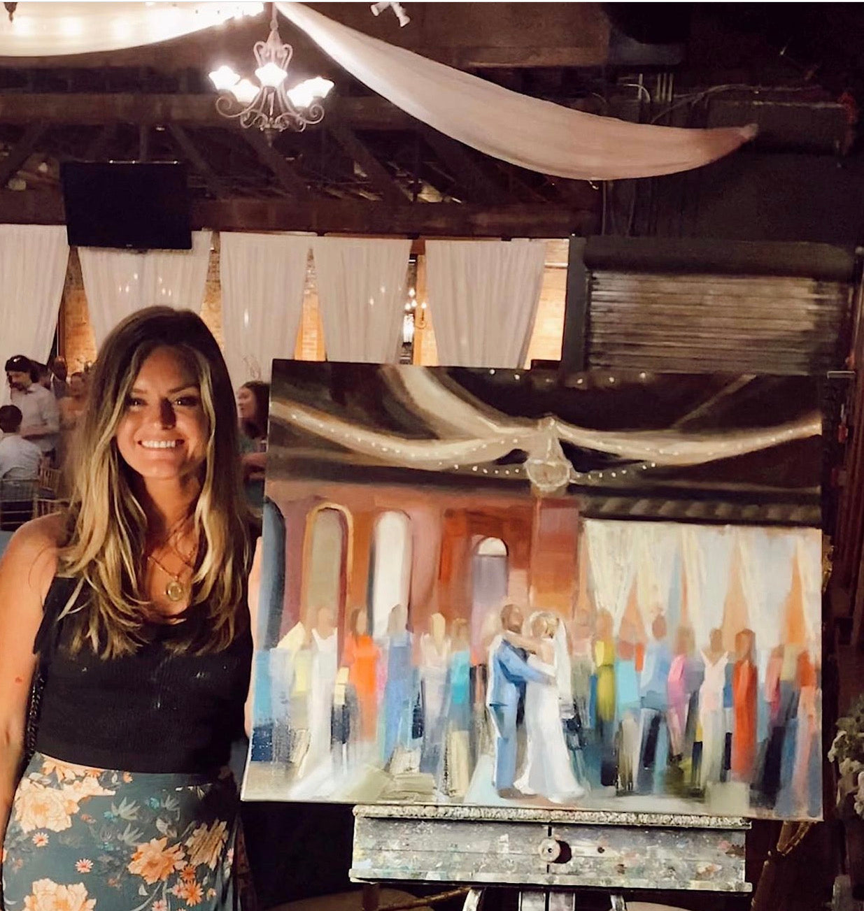 Katie Jacobson with Live Wedding Painting in a Ballroom