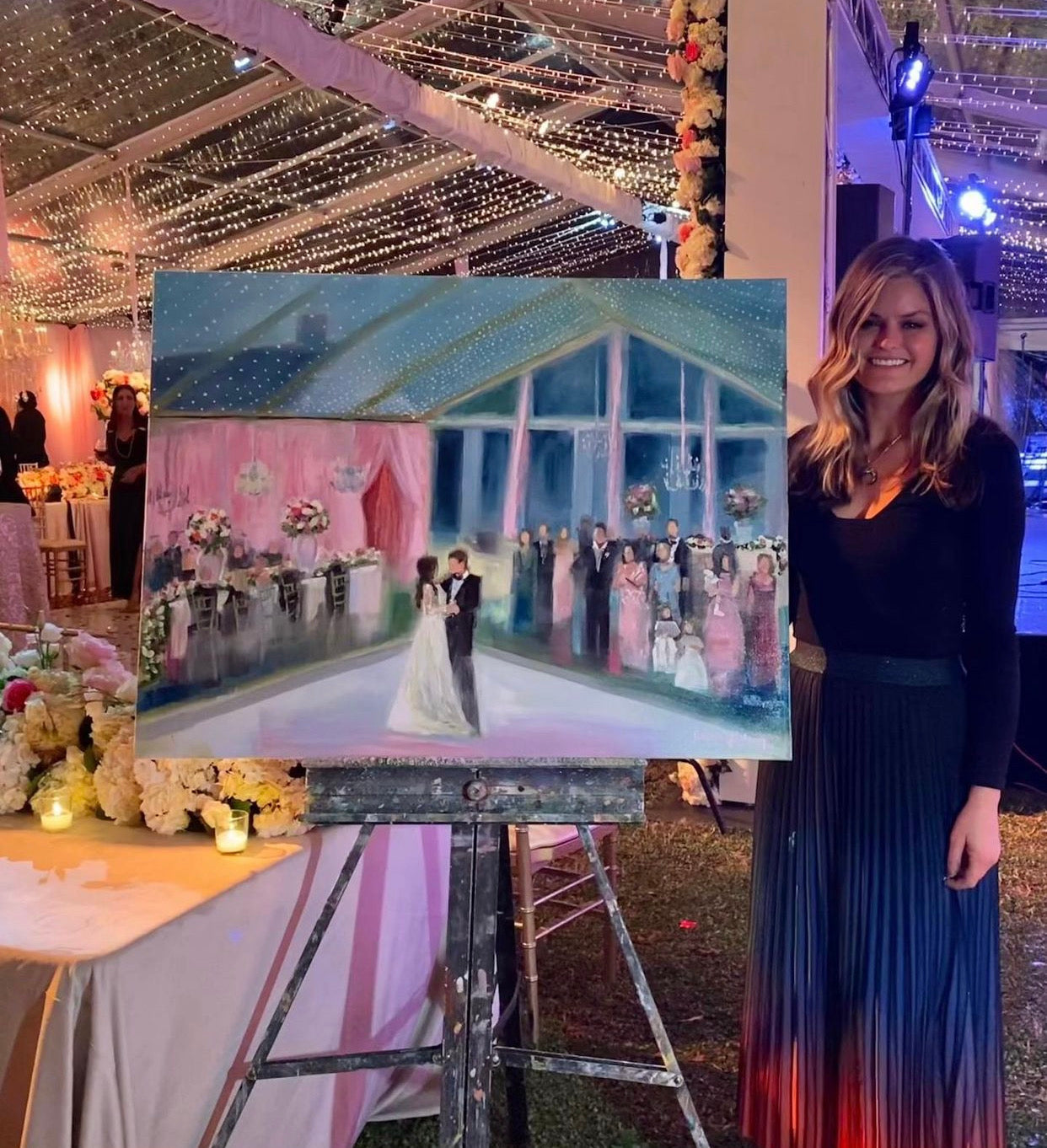 Katie Jacobson with Live Wedding Painting in a Ballroom