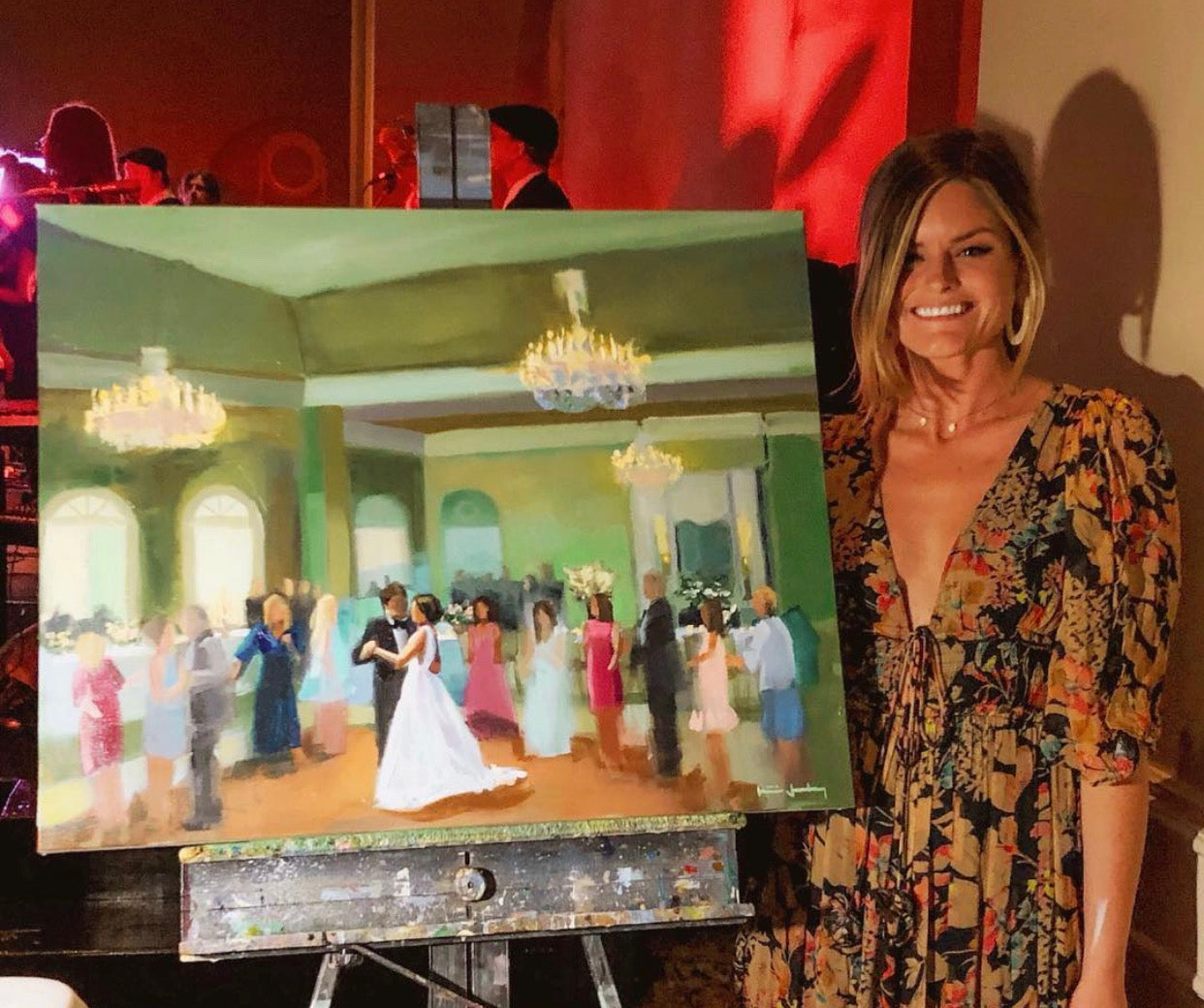 Katie Jacobson with Live Wedding Painting in a Ballroom