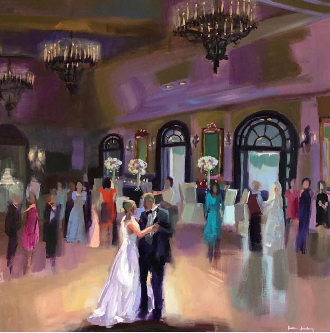 Katie Jacobson with Live Wedding Painting in a Ballroom